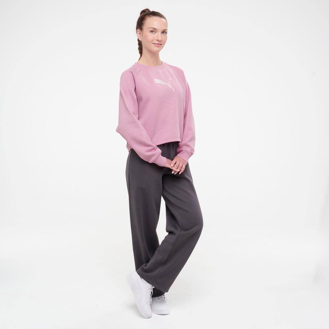 Sweat crop en coton femme, rose