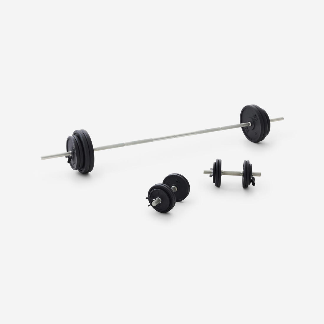 Kit 93 kg haltères et barres musculation avec disque de fonte en partie recyclée