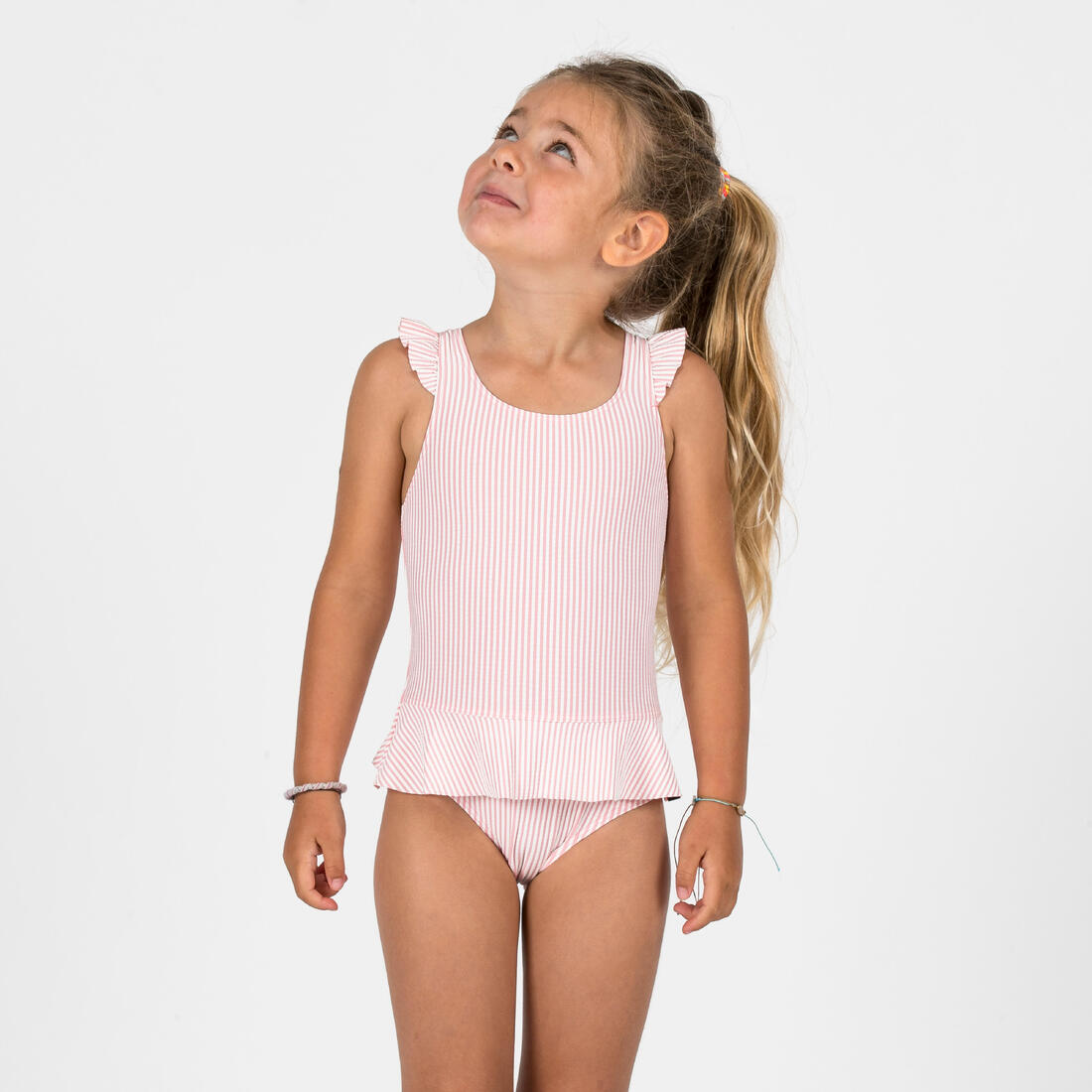 Maillot de bain 1 pièce jupette Bébé / Fille - rayé rose et blanc