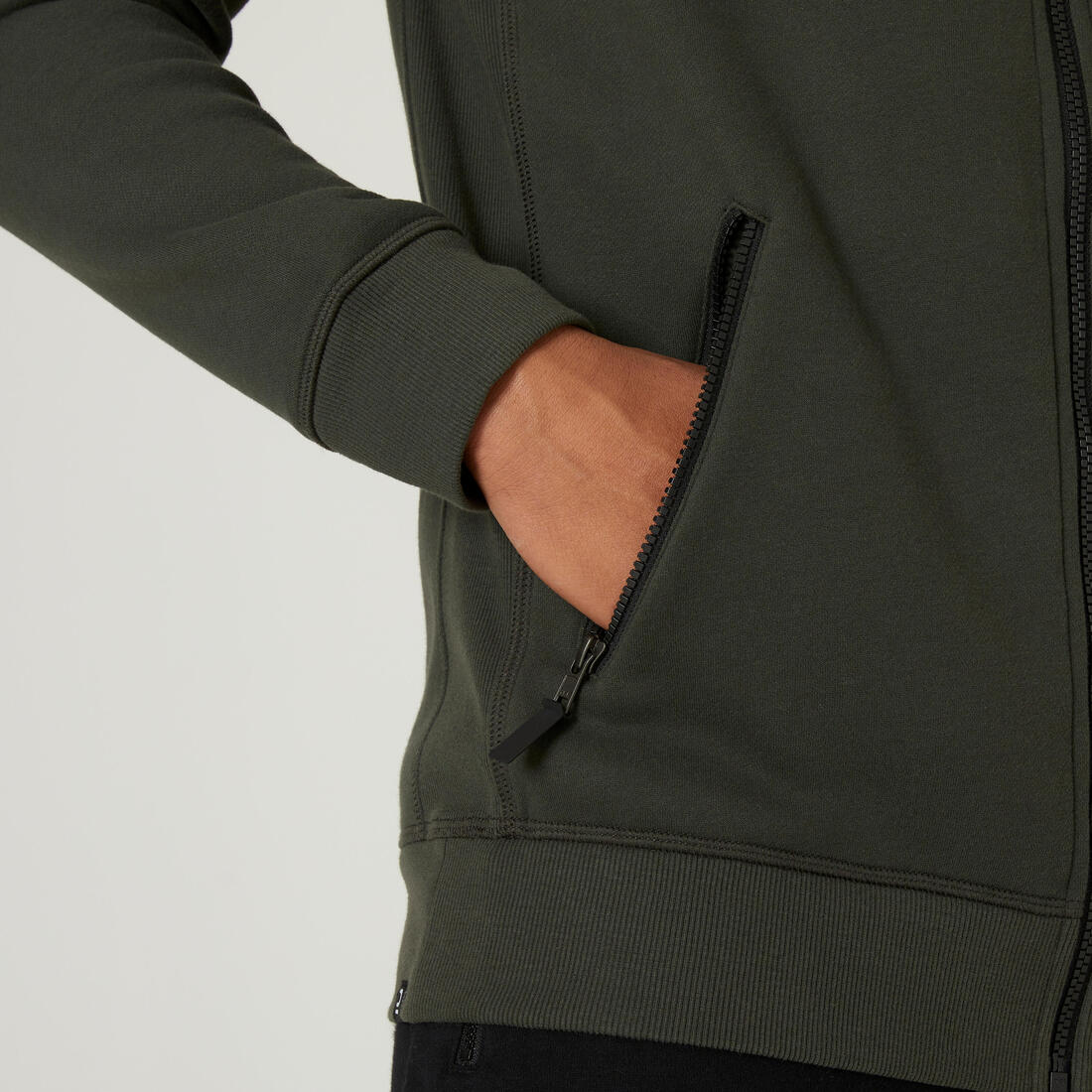 Sweat zippé avec capuche fitness homme,  vert foncé