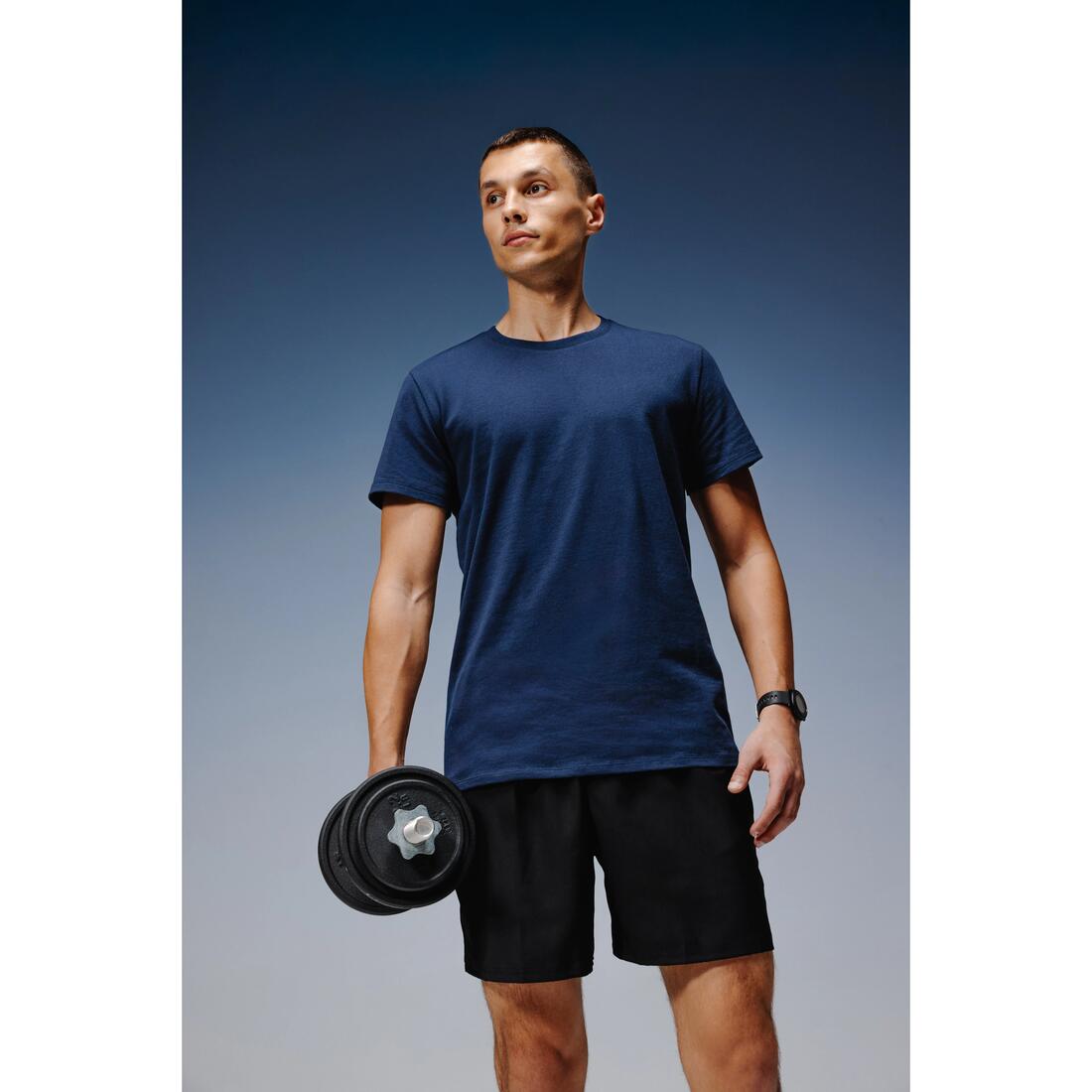 T-shirt de sport en coton col rond homme, bleu foncé