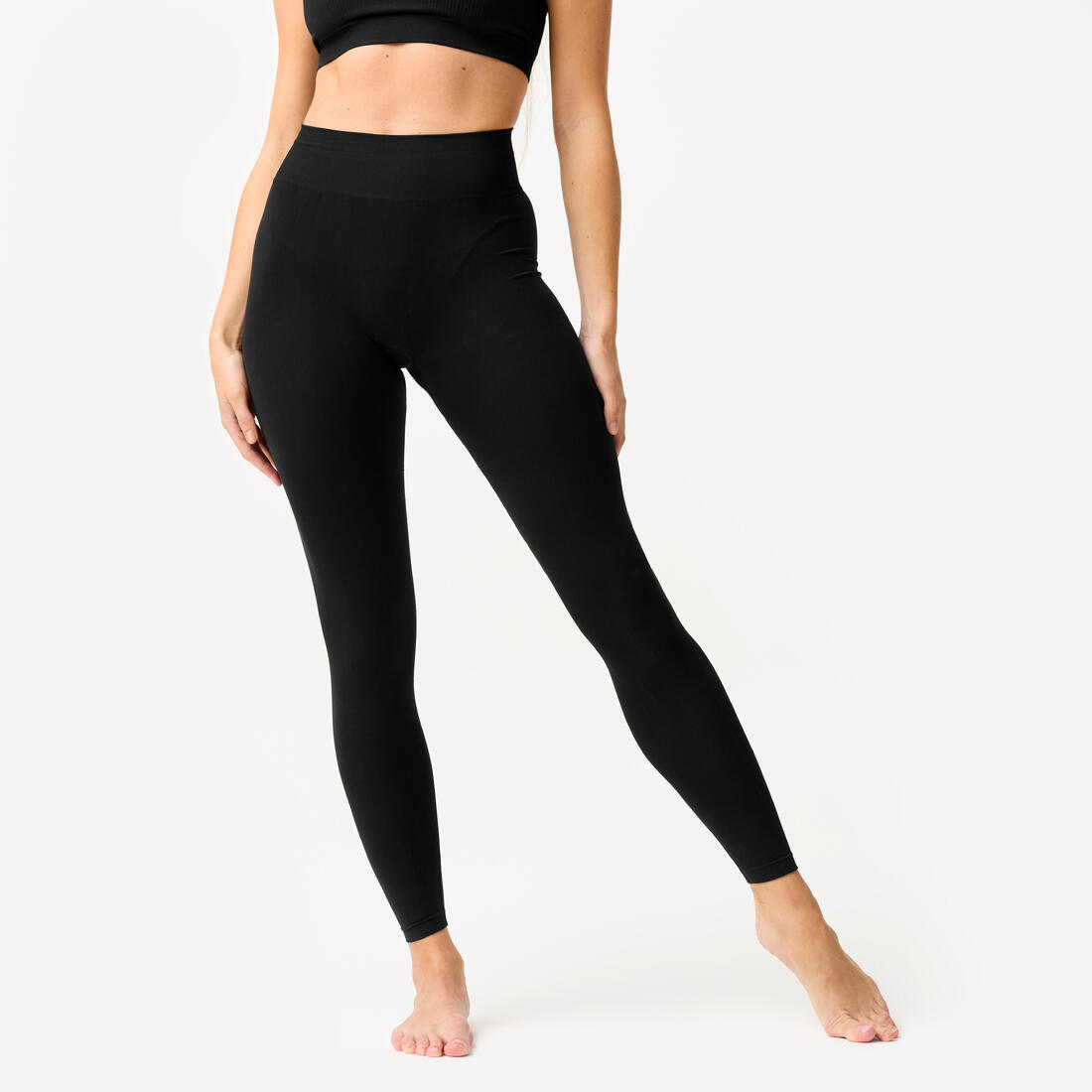 Legging de danse taille haute et ceinture plate femme, noir