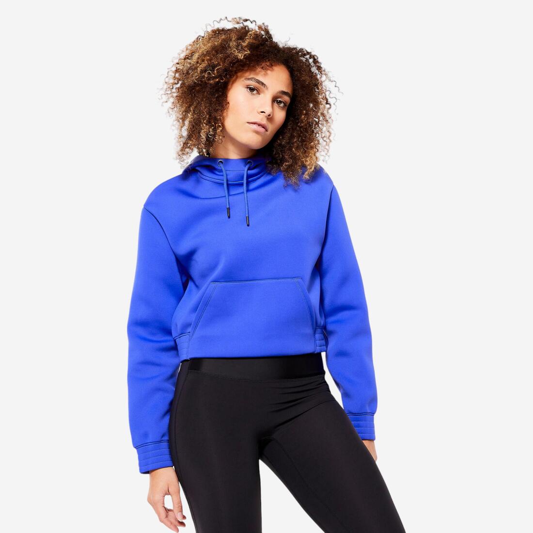 Sweat à capuche crop top Fitness Cardio Bleu – bleu lupin