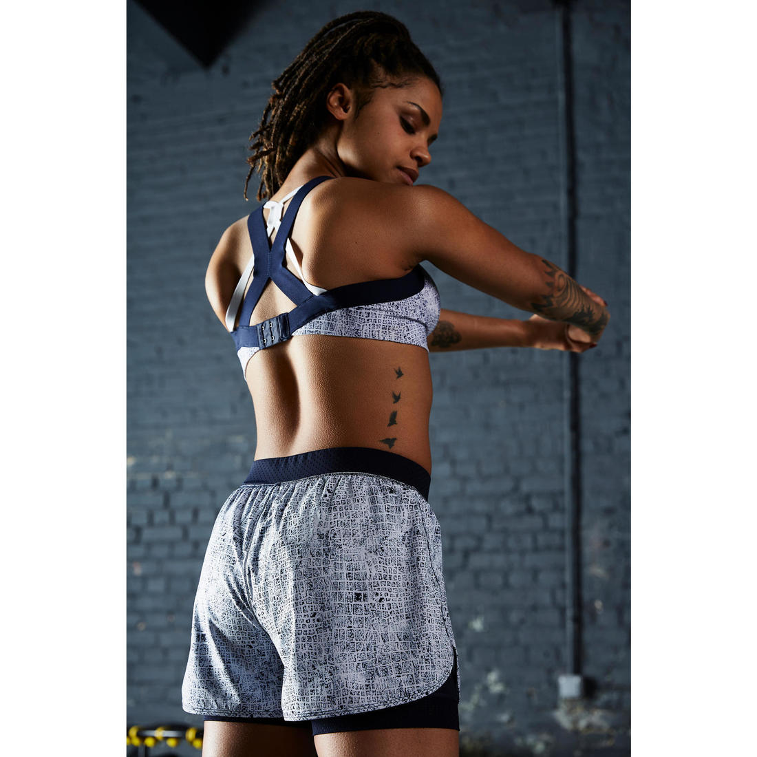 Short de fitness double couche femme – blanc