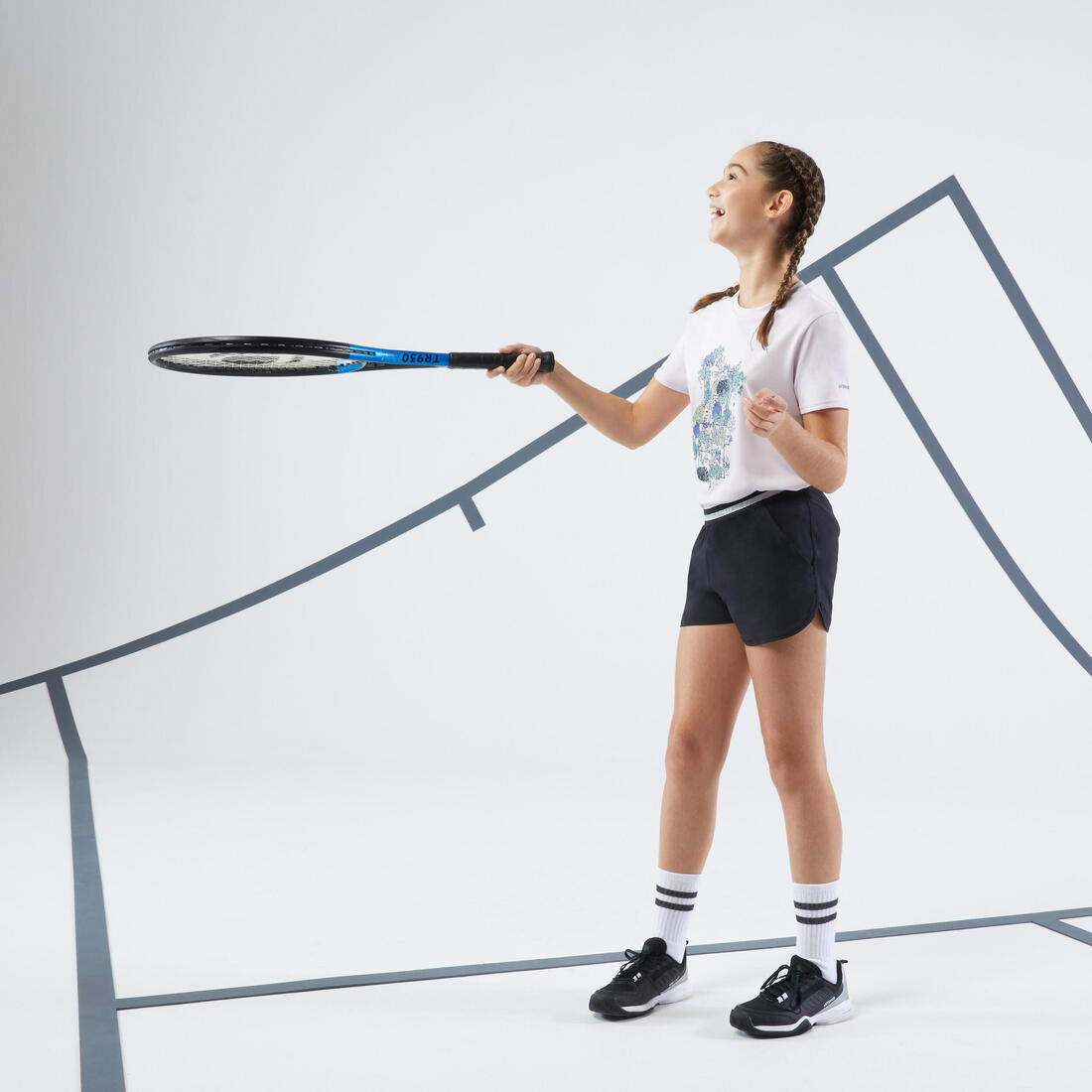 Short de tennis fille - tsh500 noir
