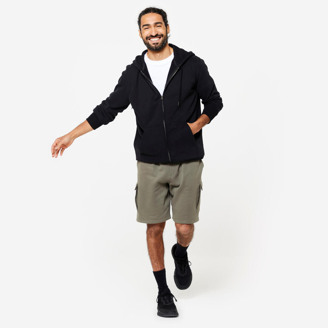 Sweat zippé à capuche de fitness en molleton homme