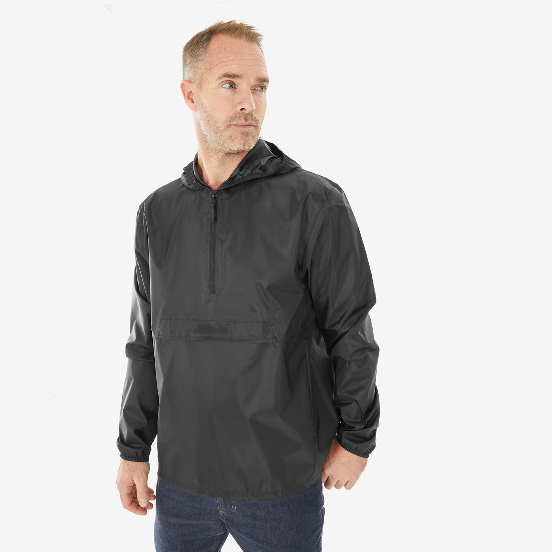 Veste de randonnée coupe-vent imperméable homme, Raincut 1/2 Zip noir