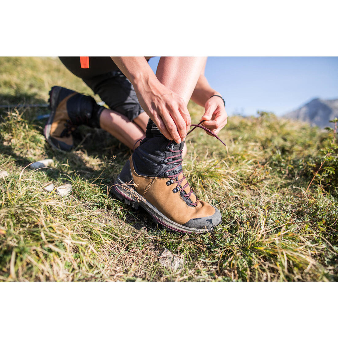Chaussures trekking cuir imperméables - mt100 hyb - femme haute