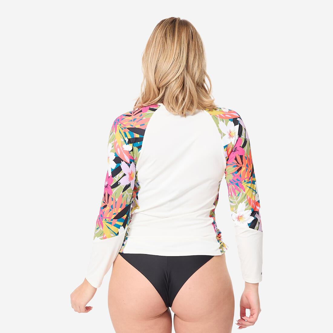 T-shirt anti uv manches longues surf Femme - Kanika blanc et fleuri
