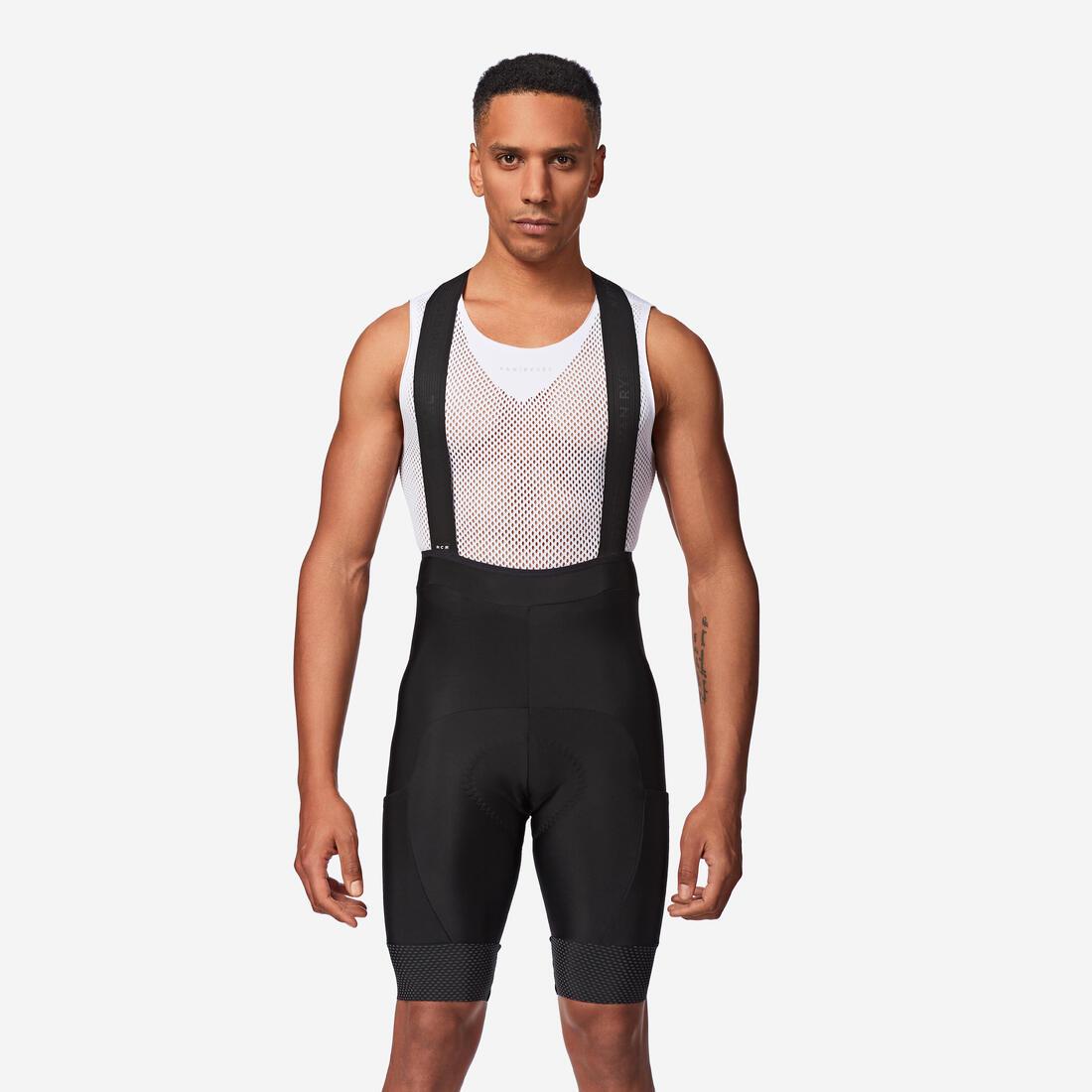 Cuissard court à bretelles de vélo de route temps frais homme, RCR 2 noir