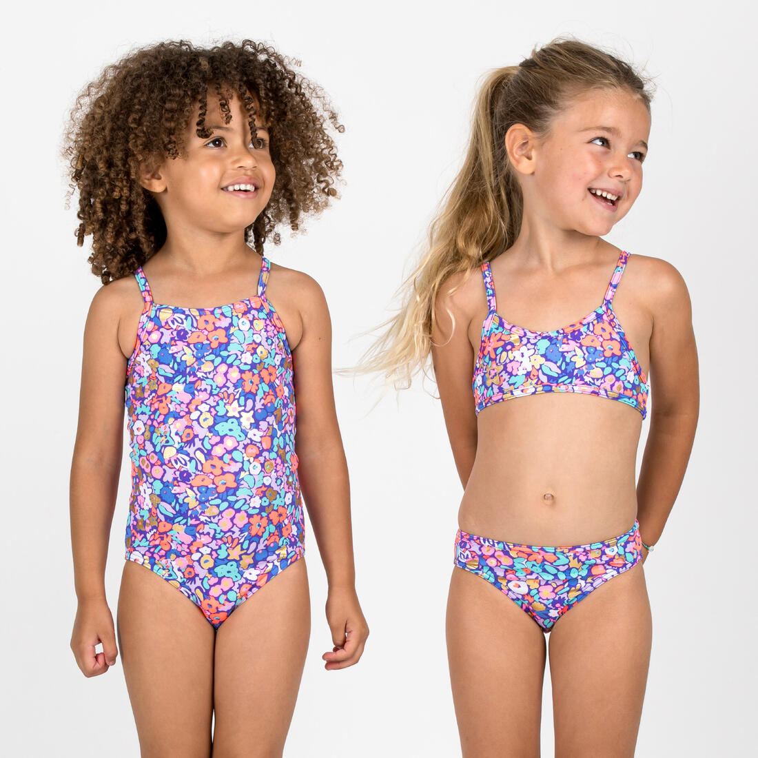 Maillot 2 pièces fleuri surf bretelles croisées fille
