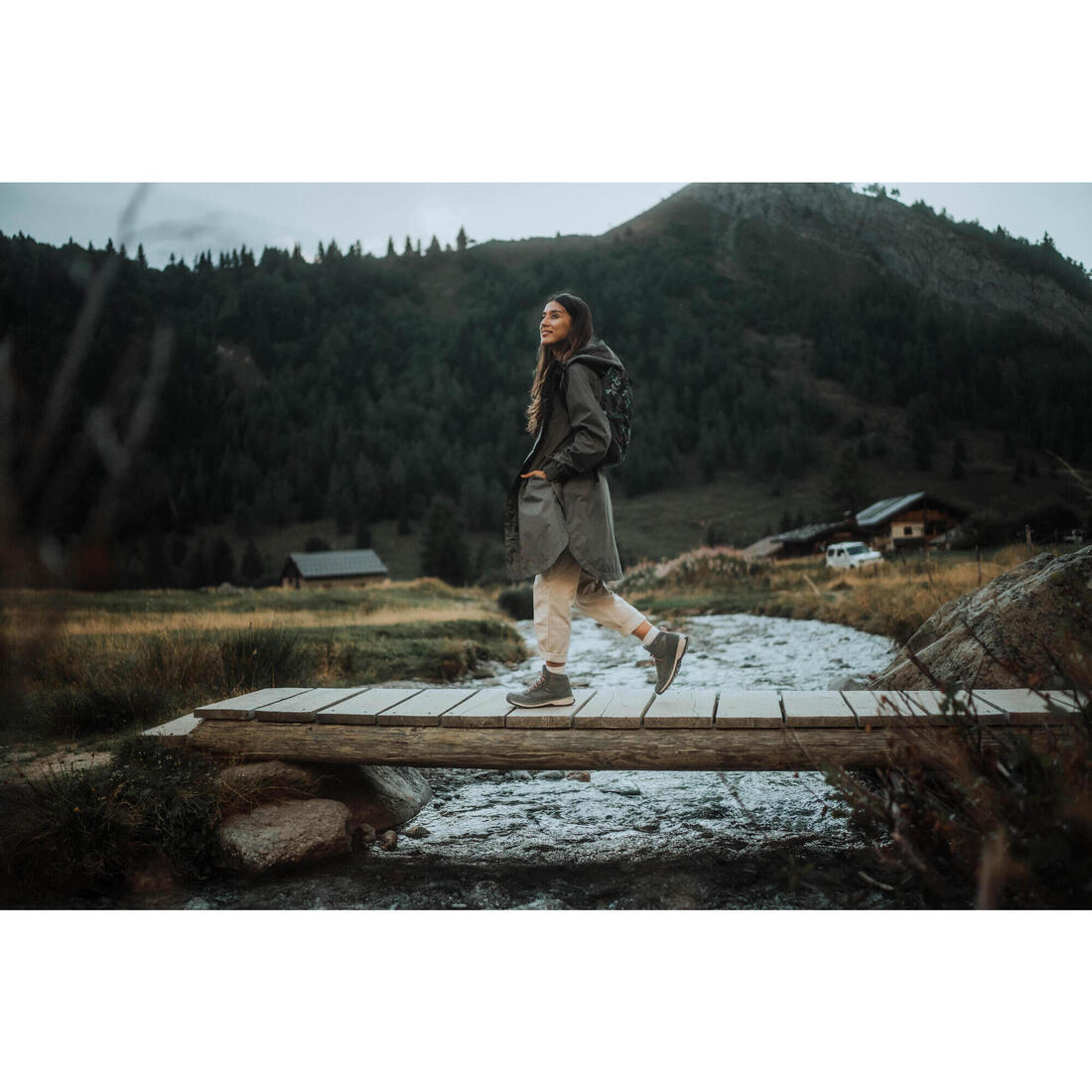 Veste de randonnée imperméable femme, Raincut Longue