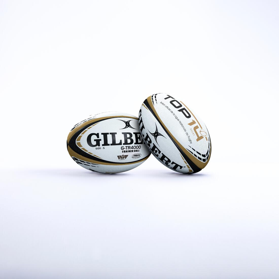Ballon de rugby taille 5 - gilbert top 14 blanc doré