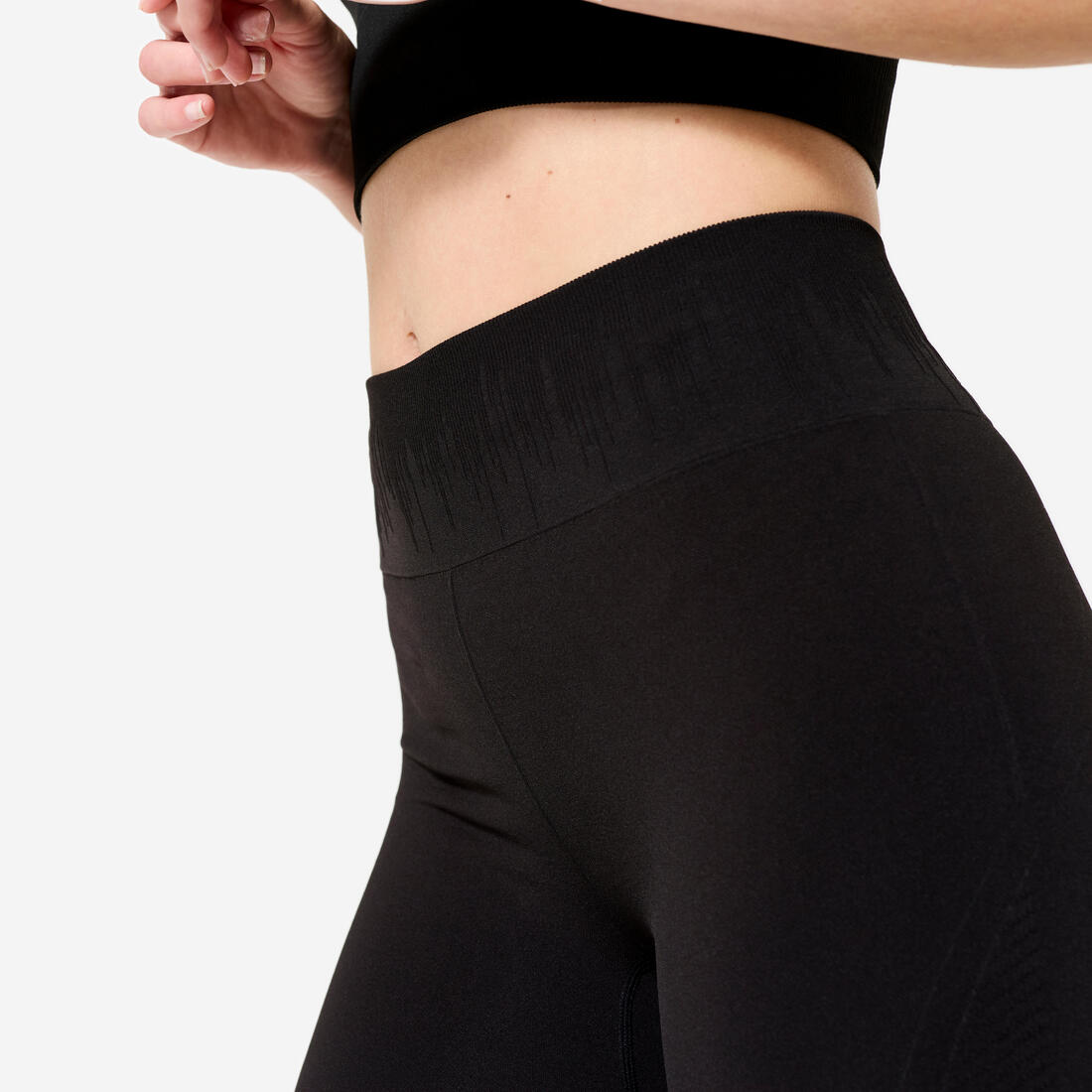 Legging long yoga effet seconde peau taille haute, noir graphite