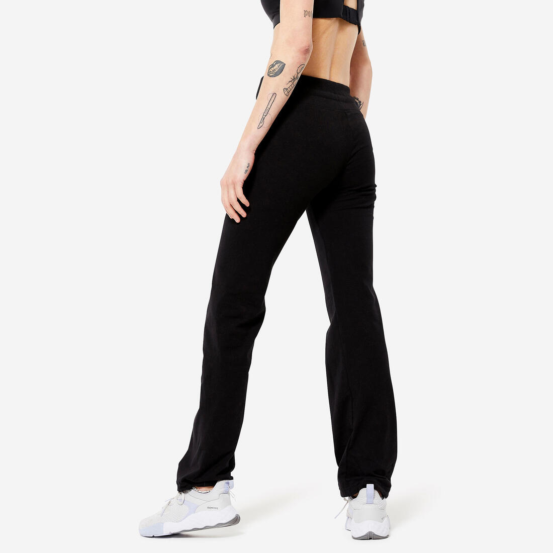 Legging fitness long coton extensible bas resserable femme - Fit+ gris chiné