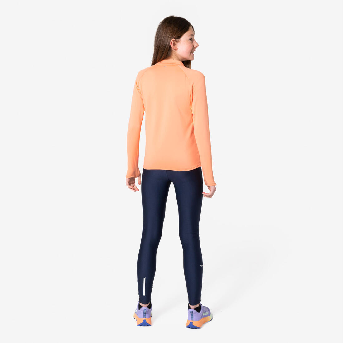 Maillot manches longues chaud 1/2 zip enfant d'athlétisme AT 100 corail fluo