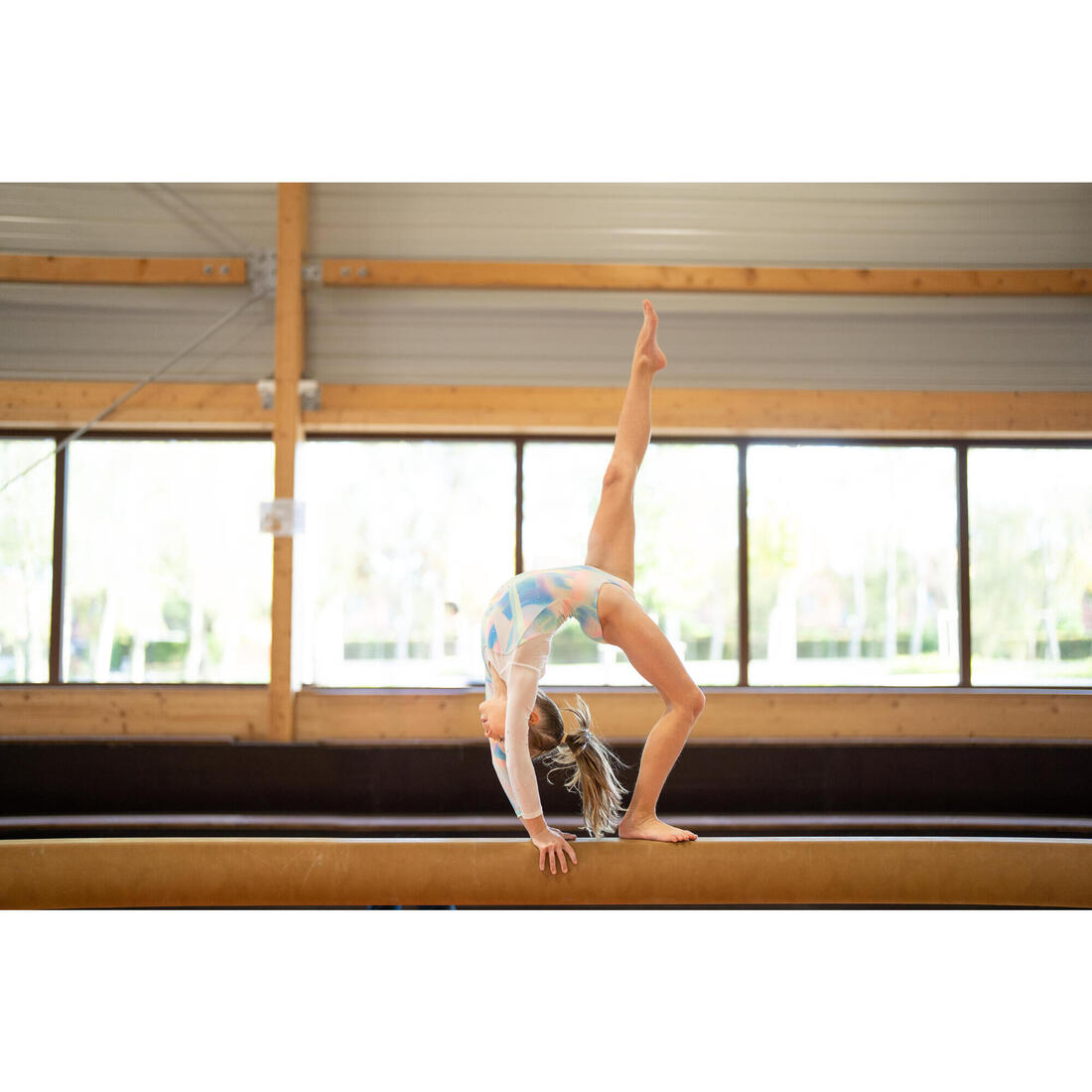 Justaucorps gym manches longues à strass, fille - imprimé