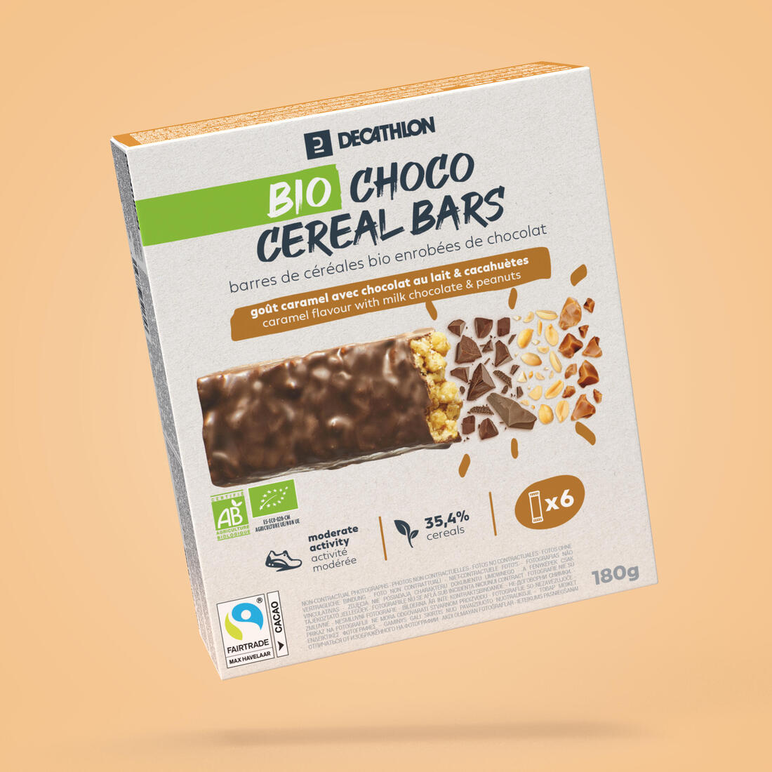 Barres de céréales bio cacahuètes caramel enrobées chocolat au lait x6