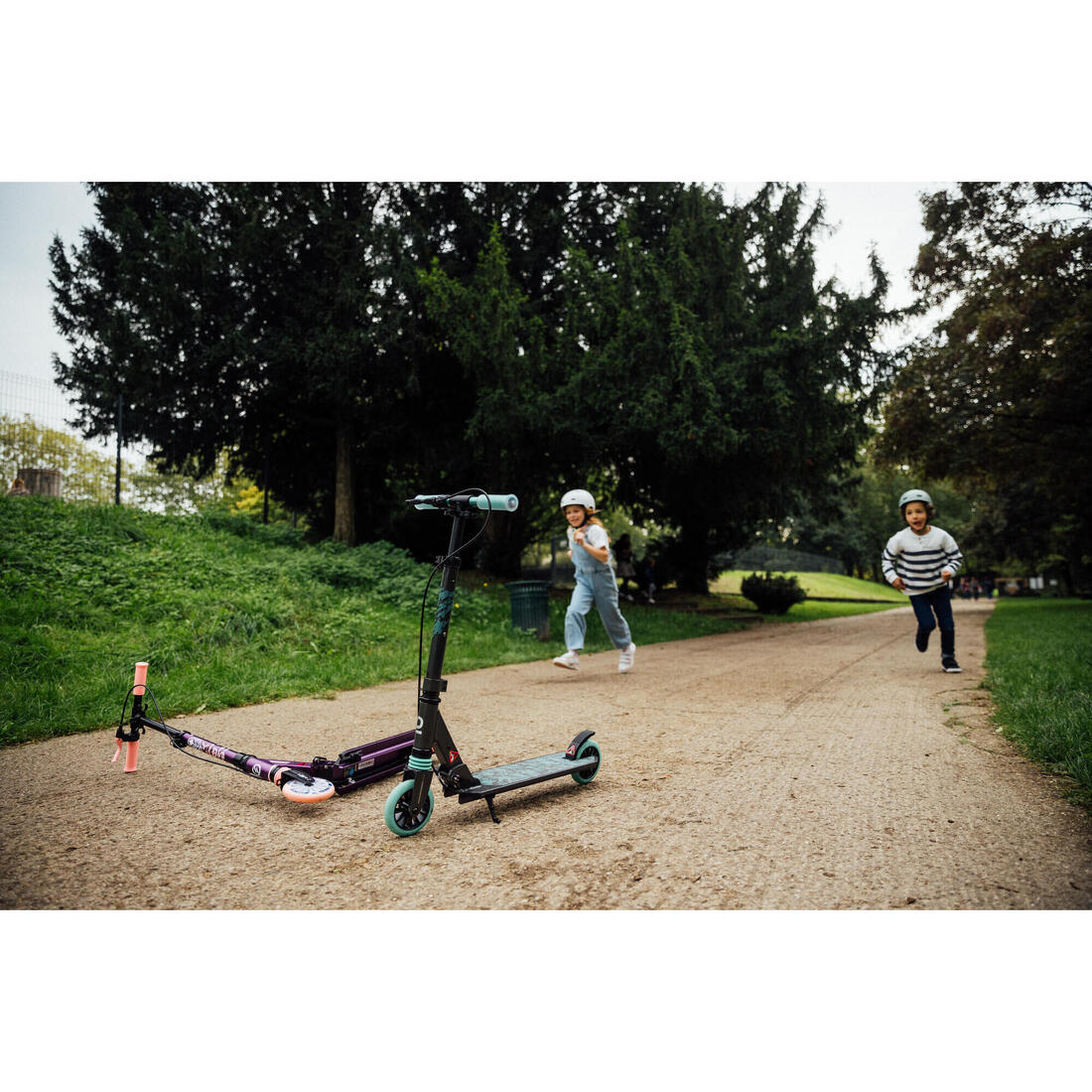 Trottinette enfant mid5 avec frein au guidon et suspension noire/verte