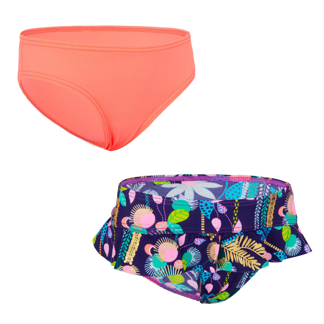bas de maillot de bain FILLETTE MADI 100 – rose corail fluo