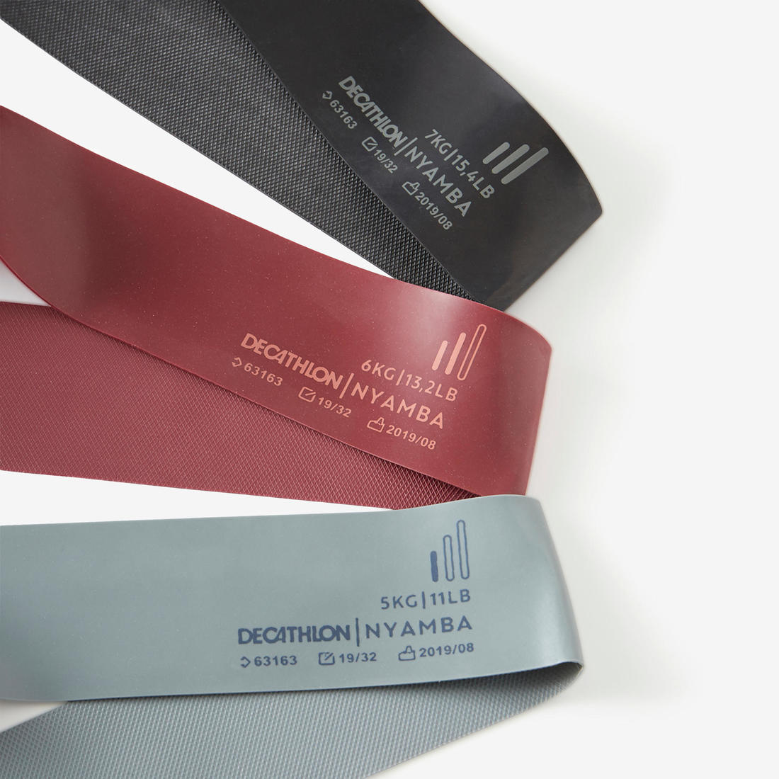 Kit x3 élastiques fitness résistance 5-6-7 kg, bleu/ bordeaux/ noir