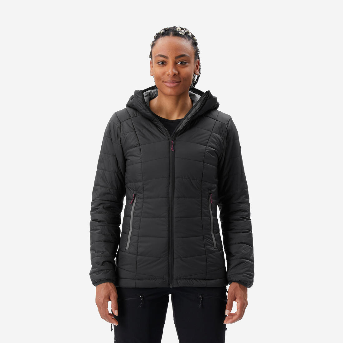 Doudoune de trek à capuche synthétique femme, MT100