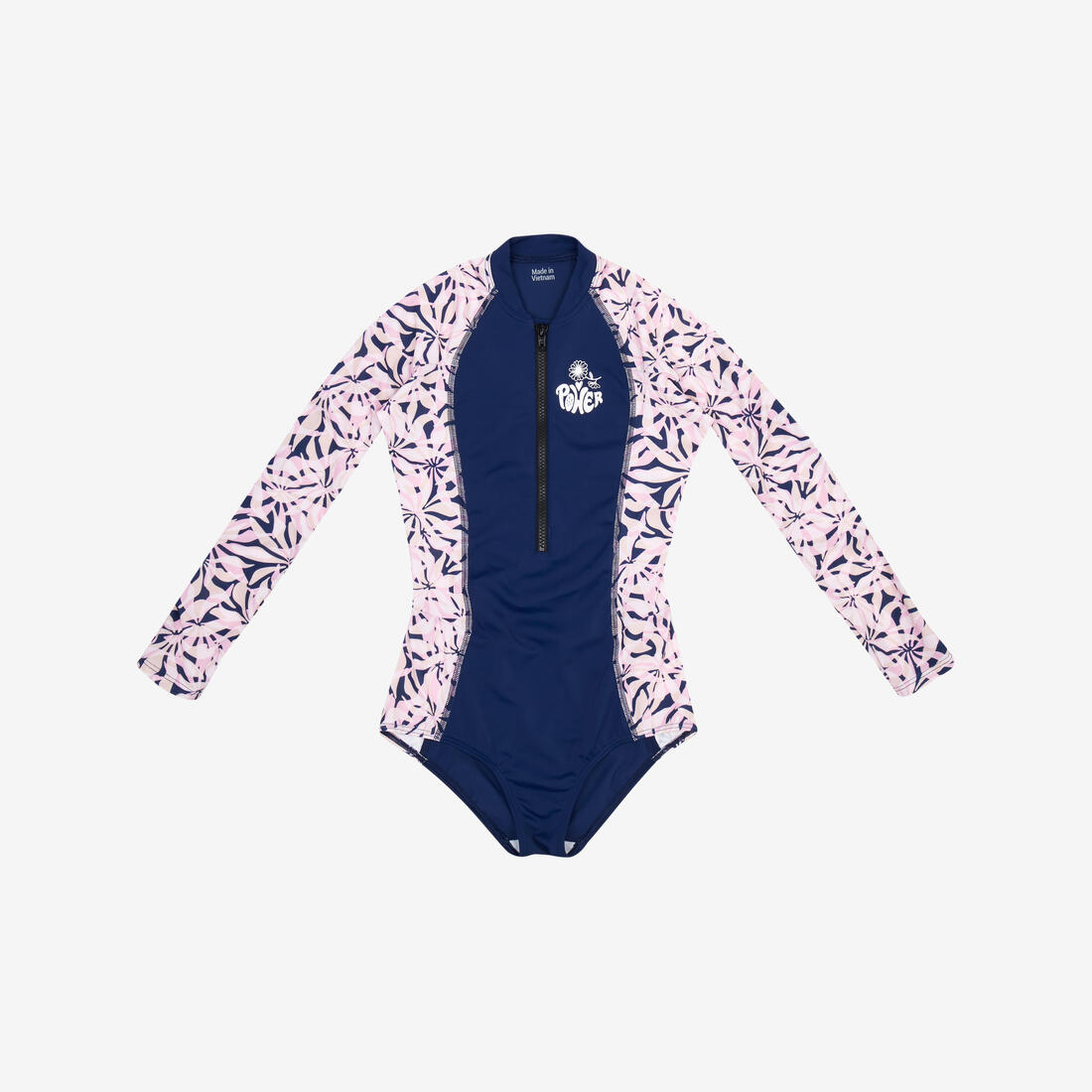 Maillot de bain une pièce surf manches longues zip avant Fille - 500