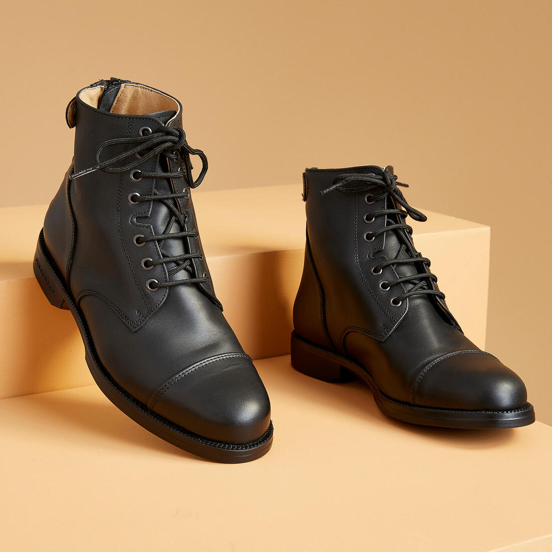 Boots équitation cuir paddock lacets Adulte - 560 noires