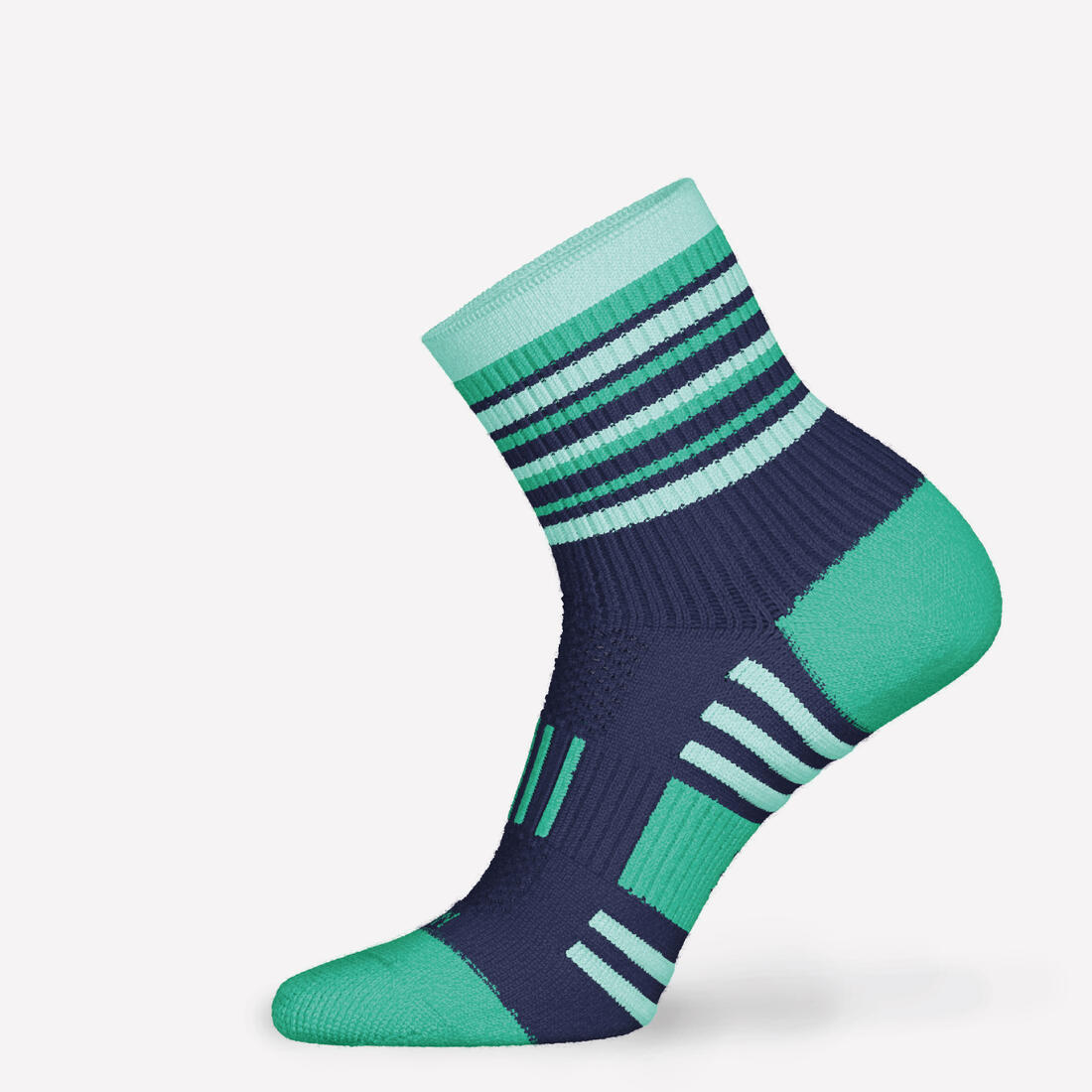 Lot X2 de chaussettes enfant AT 500 mid turquoise et rayées turquoises grises