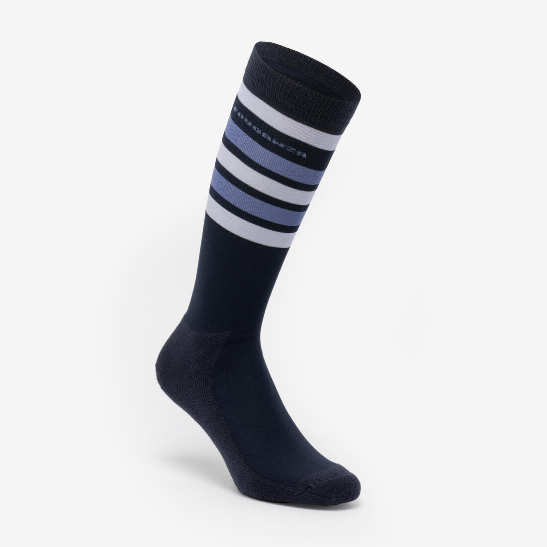 Chaussettes équitation adulte 100 noir rayures blanches et grises