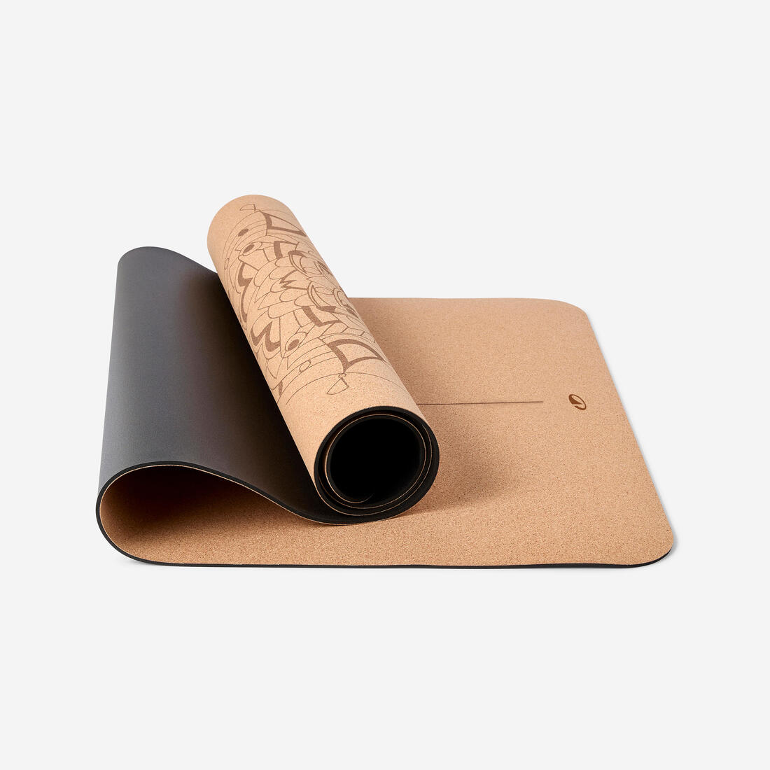 Tapis de yoga dynamique en liège adhérent épaisseur 4 mm, design mandala