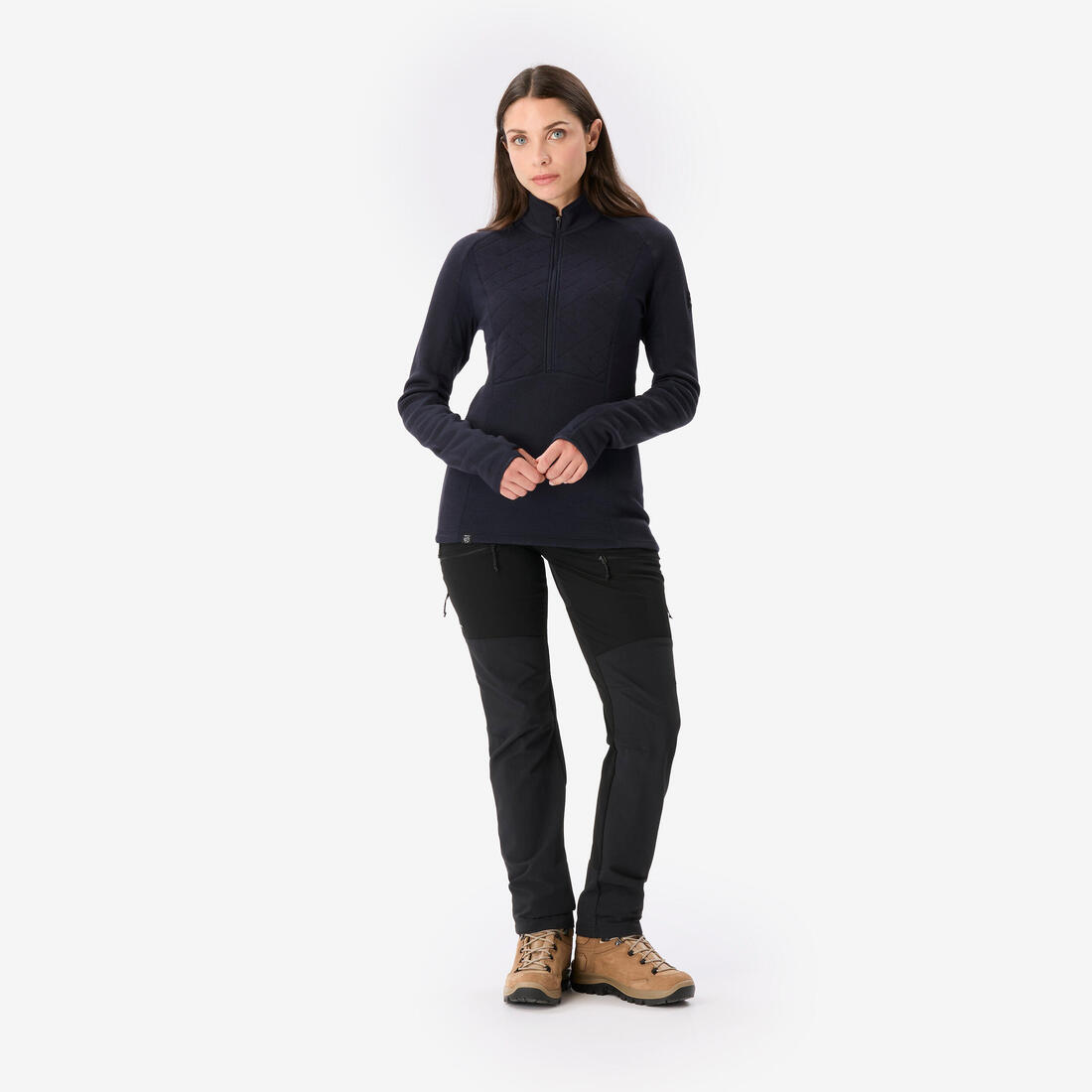 T-shirt manches longues en laine mérinos femme, Merino Resist bleu marine