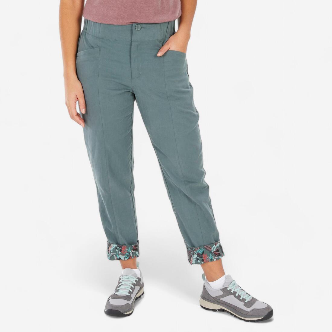 Pantalon de randonnée en lin femme, NH500 – vert fumé