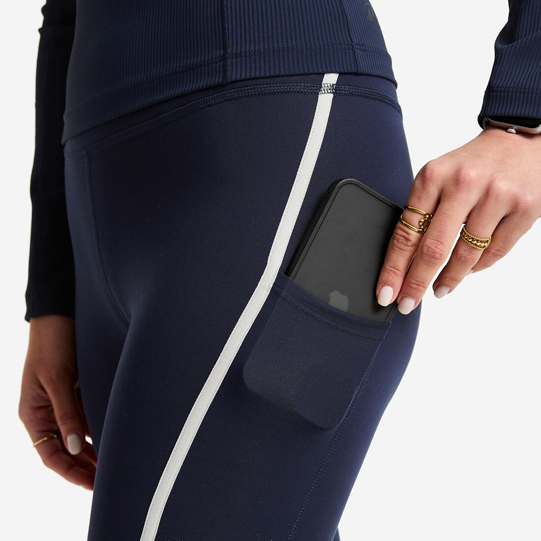 Legging avec bandes taille haute femme foncé