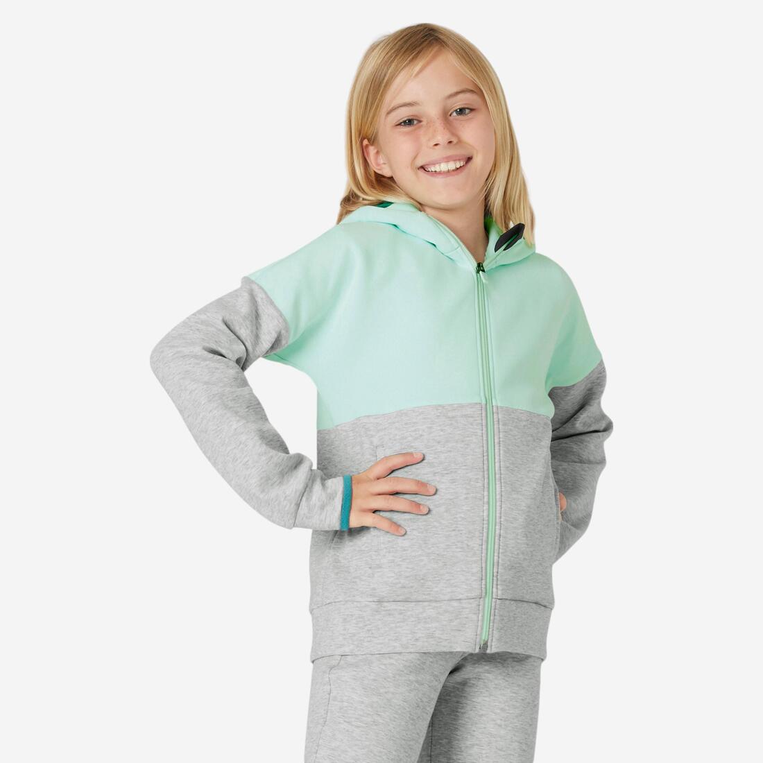 Sweat zippé à capuche enfant coton respirant - 900 vert et gris chiné clair