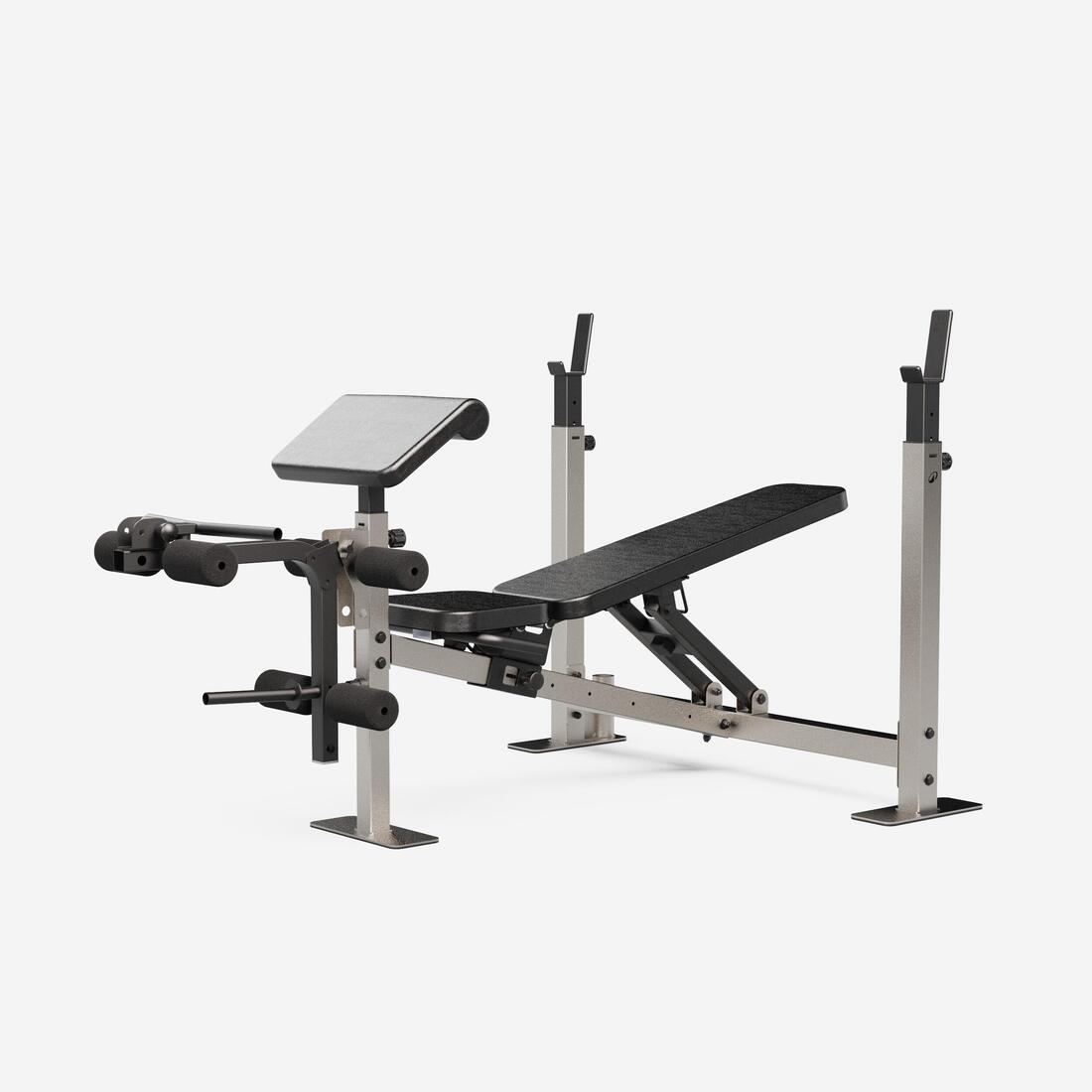 Banc de musculation avec chandelles avec station de biceps curl et de leg curl