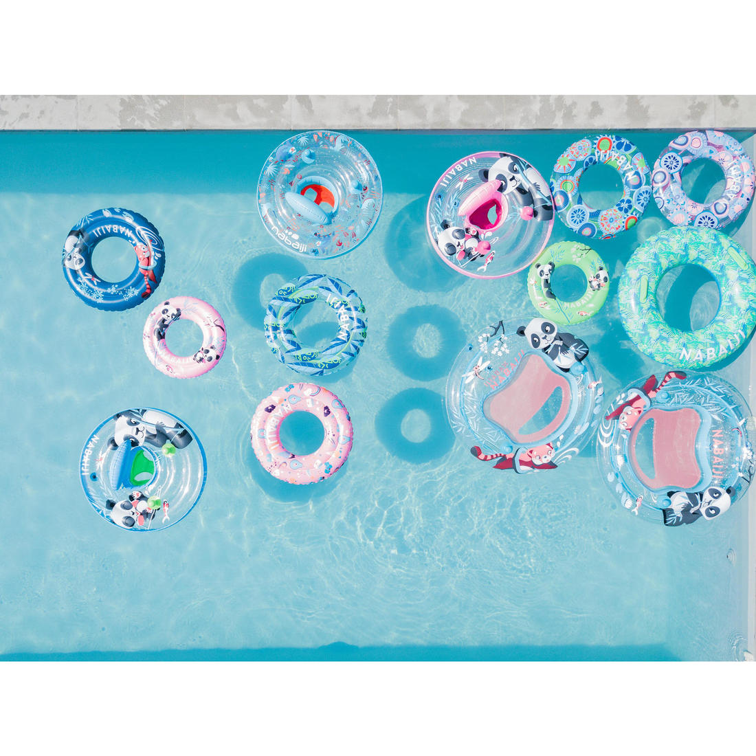 Bouée piscine gonflable 51 cm vert imprimé "PANDAS" pour enfant 3-6 ans
