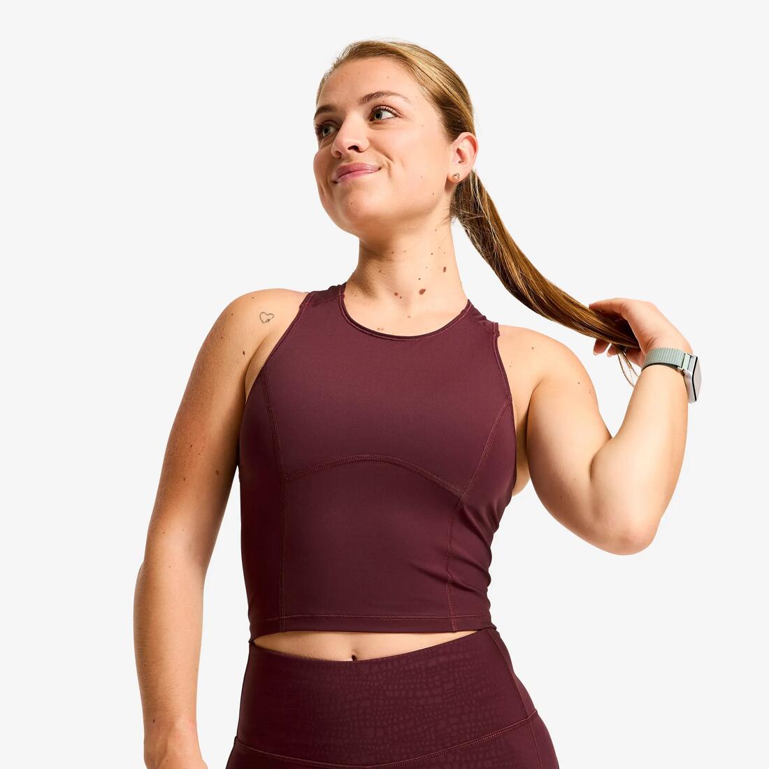 Débardeur de sport court galbant femme foncé
