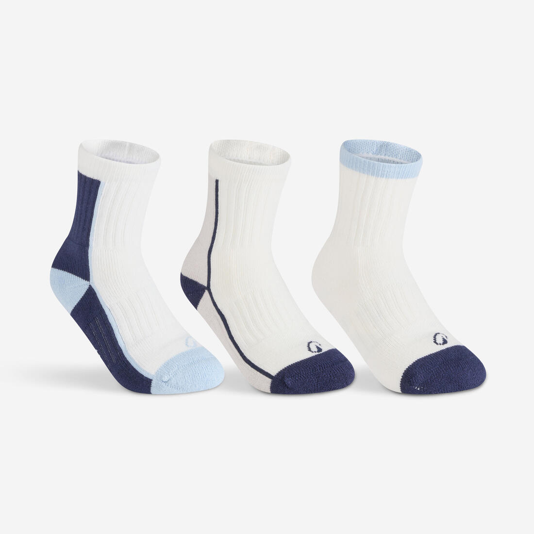 CHAUSSETTES DE SPORT ENFANT HAUTES RS 500 BLANC MARINE LOT DE 3
