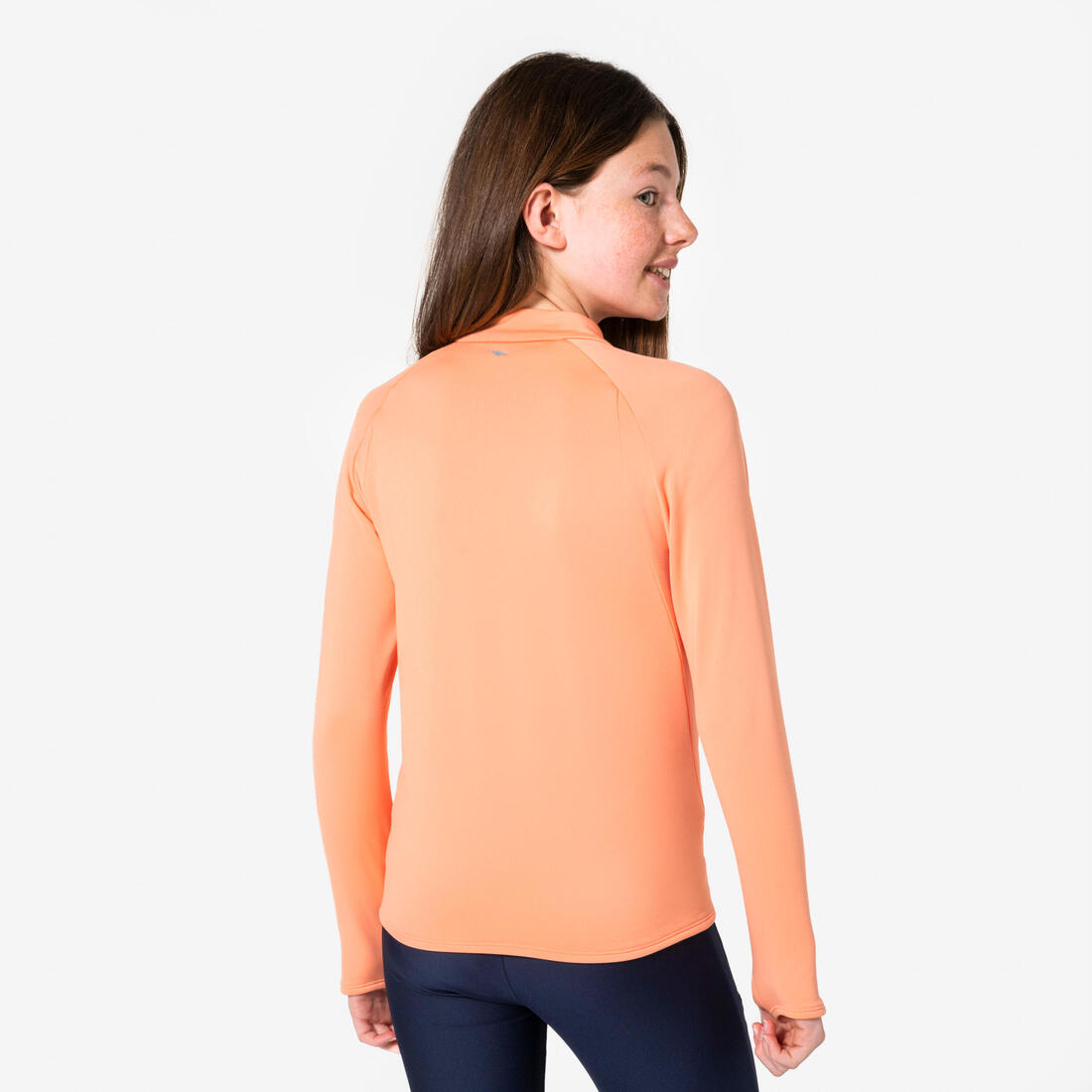 Maillot manches longues chaud 1/2 zip enfant d'athlétisme AT 100 corail fluo