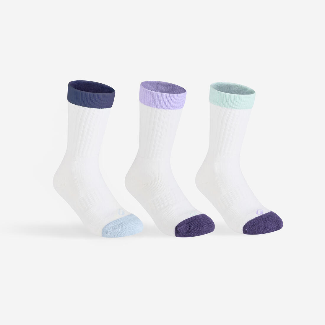 CHAUSSETTES DE SPORT ENFANT HAUTES RS 500 BLANC MARINE LOT DE 3