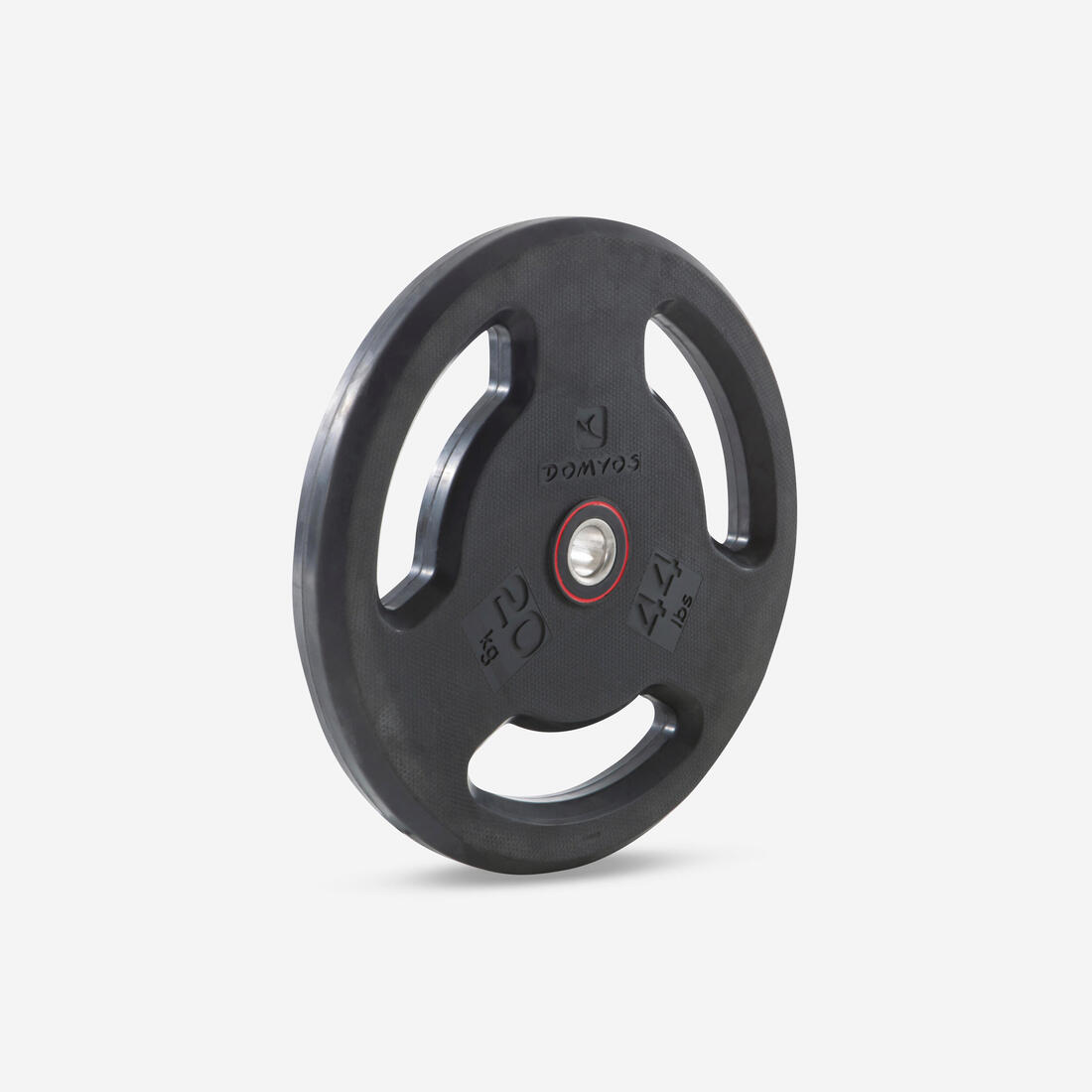 Disque musculation caoutchouc 20kg 28mm avec poignées, fonte en partie recyclée