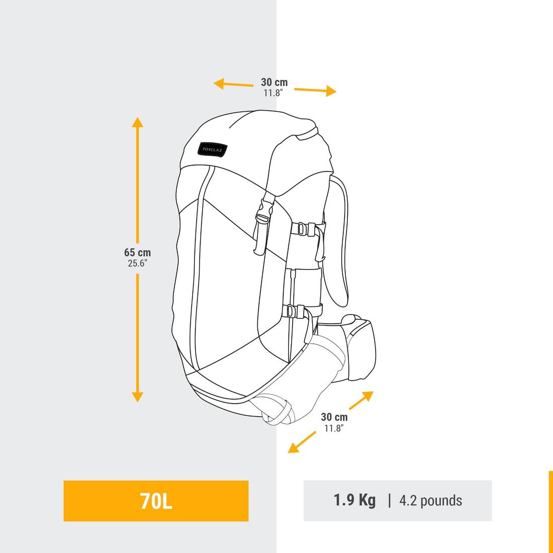 Sac à dos de trekking homme 70 l - mt100 easyfit