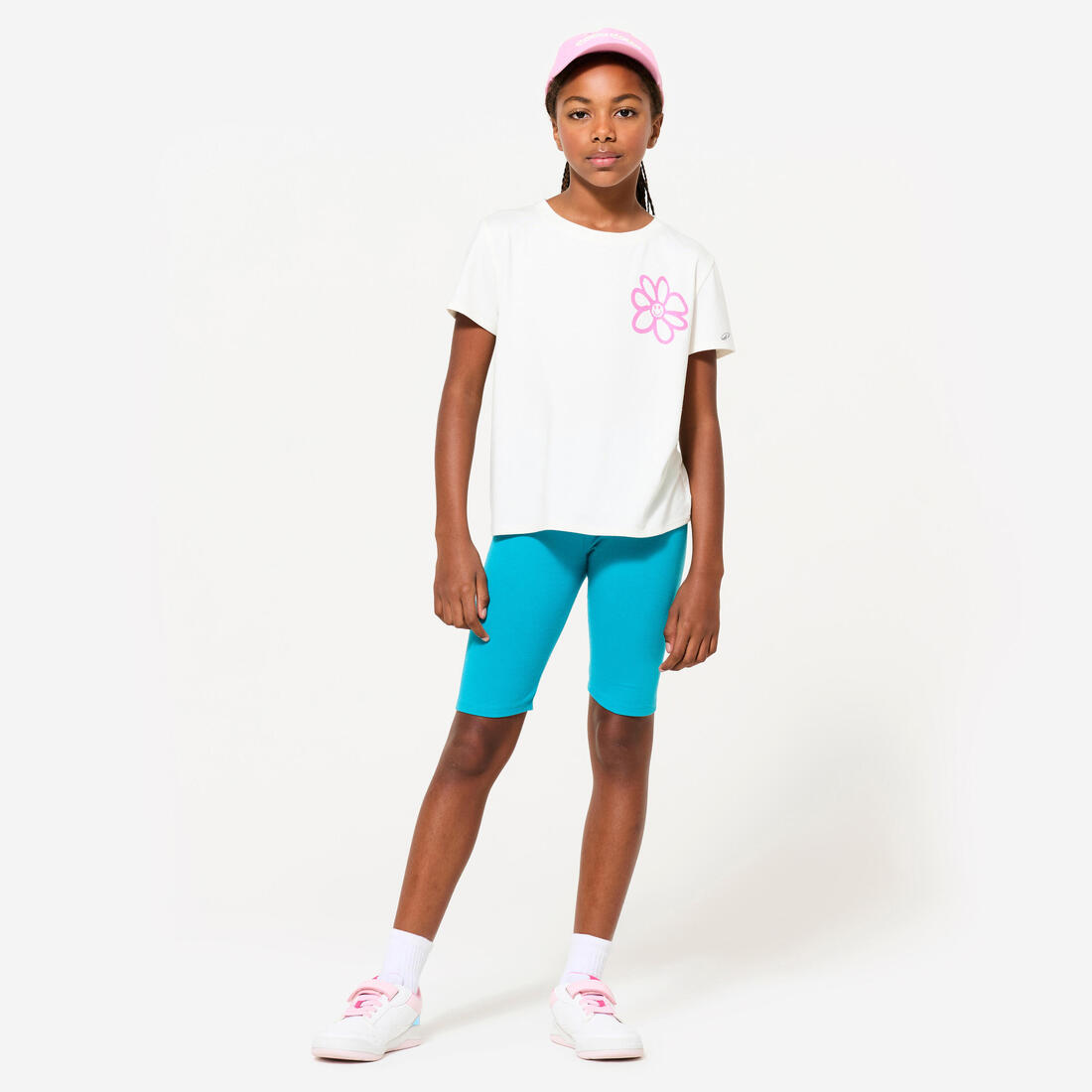 T-shirt multisport coton fille, imprimé blanc
