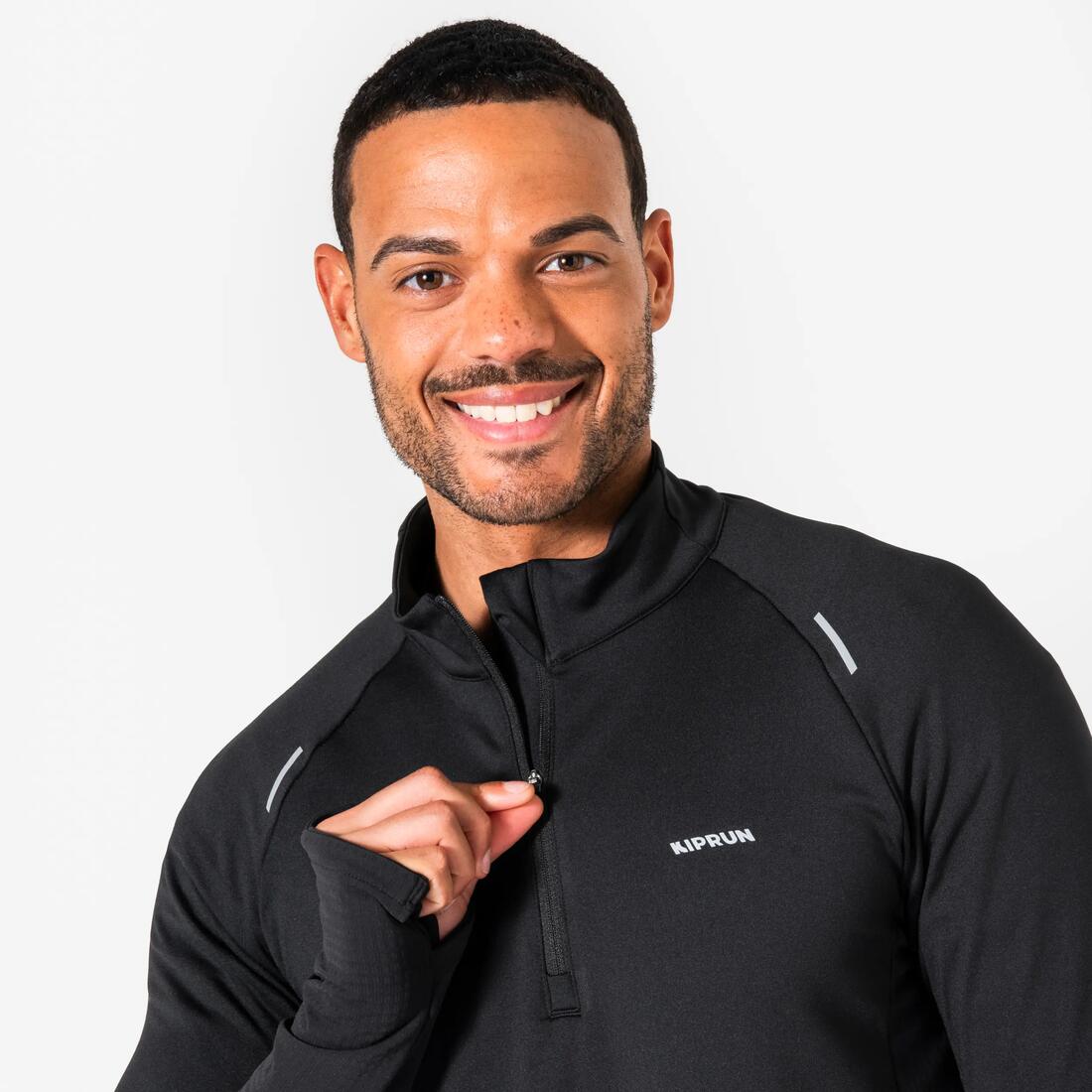 T-shirt manches longues demi zip chaud Homme, Kiprun run 500 warm