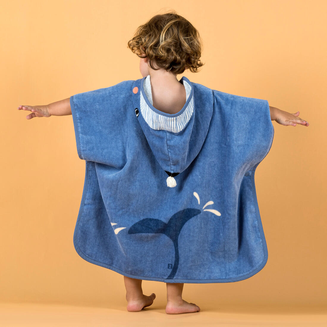 Poncho de bain coton bébé - baleine bleu