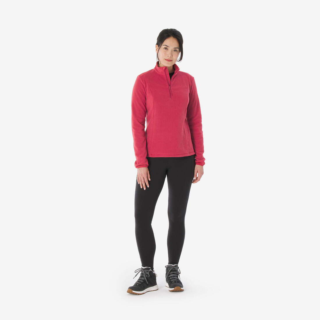 Polaire de randonnée montagne femme, MH100 demi zip rose