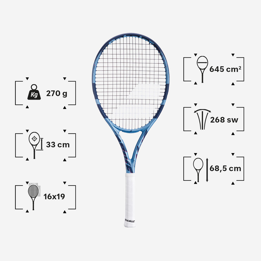 Raquette de tennis adulte - babolat pure drive lite bleu clair 270g