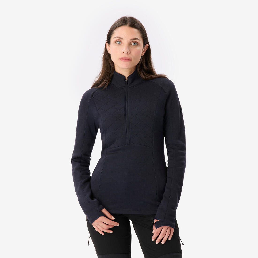T-shirt manches longues en laine mérinos femme, Merino Resist bleu marine