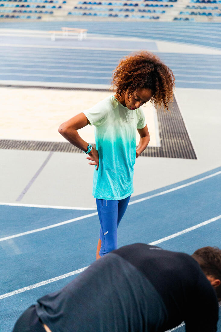 Tee-shirt manches courtes fille running et athlétisme KIPRUN care turquoise